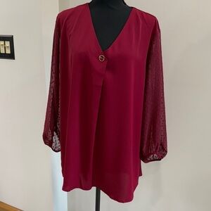 Bebonnie NWT maroon red sheer dot sleeves tunic blouse top size XXXL